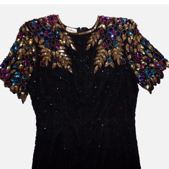 Vintage Stenay Sequined Glass Beaded Party Holiday Dress Size 16 - Picture 10 of 11